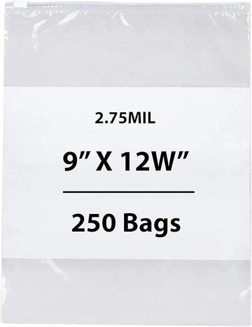 9X12 inches Resealable Poly Bags Slide Seal With write on Block 2.75 Mil (LDPE)